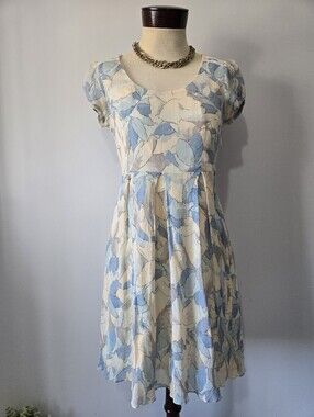 Moulinette Soeurs Silk And Cotton Blue & Cream Floral Short Sleeve Dress.Size 6P
